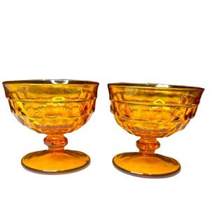 2 Colony Whitehall Champagne/Tall Sherbet Footed Amber Glasses